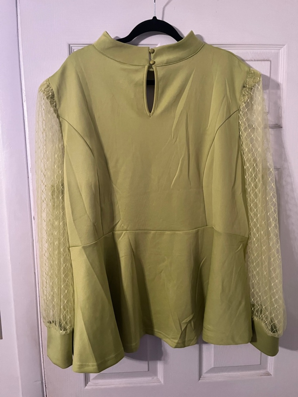 Ashley Stewart Lime Green Peplum Blouse with Mesh Sleeves - Picture 9 of 14